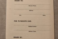 Owner Service Certificate Plymouth 1955-61