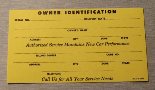 Owners Indification Mopar 1960-67