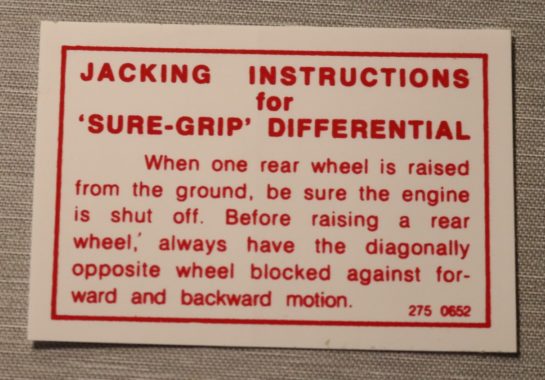 Sure Grip Diff. Warning Dekal Mopar 1962-74