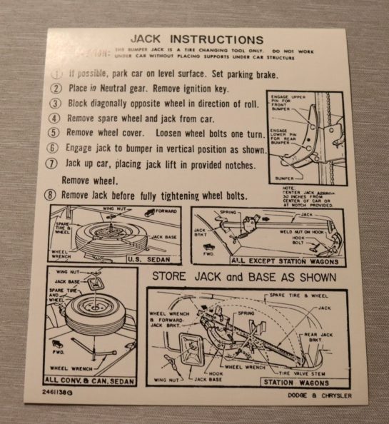 Jack Instruction Dekal Chrysler, Monaco, Polara 1966-67