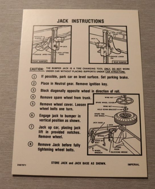 Jack Instruction Dekal Imperial 1965-66