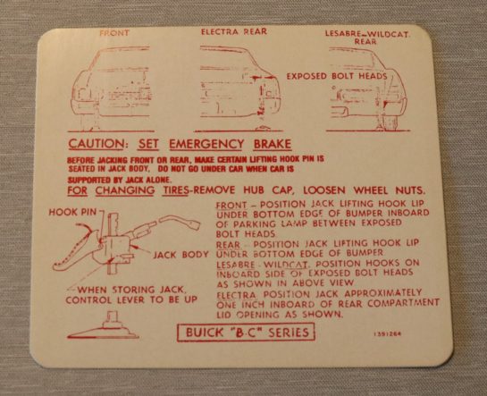 Jack Instruction Dekal 1967 Buick