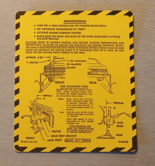 Jack Instruction Dekal 1975-76 Buick