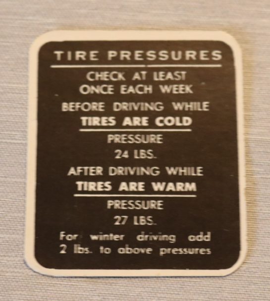 Tire Pressure Dekal Buick 1948-50