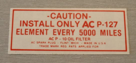 AC Oil Filter Dekal Buick 1951-53