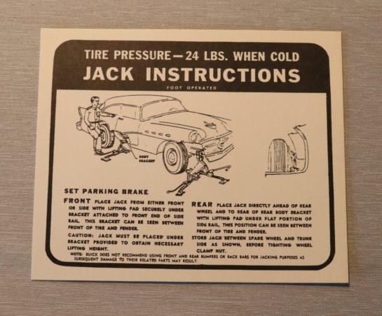 Jack Instruction Dekal Buick 1956