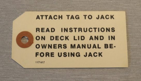 Jack Instruction Tag Buick 1956-57