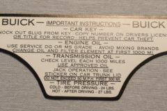 Tire Oil Pressure Glovebox Dekal Buick 1959