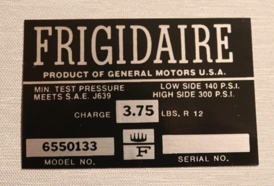 Frigidaire Air Cond. Comp. Dekal Cadillac 1965