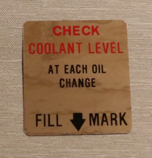 Coolant Level Dekal Cadillac 1966-67