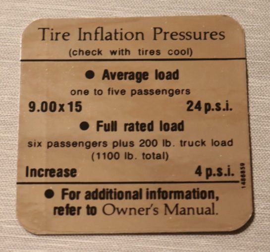 Tire Pressure Dekal Cadillac 1966