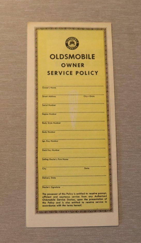Owners Service Policy Oldsmobile 1946-59