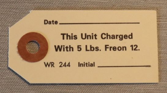 Freon Charge Air Cond. Comp Tag Oldsmobile 1953-69