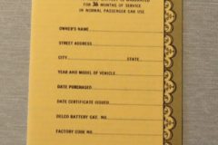 Delco Battery Certificate Oldsmobile 1956-60