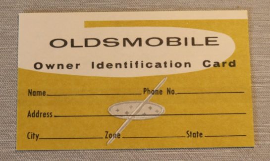 Owners Identification Card Oldsmobile 1957-58