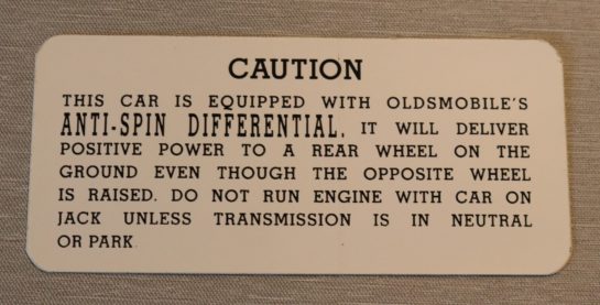 Handskfacks Dekal Oldsmobile Anti-Spin 1957-61
