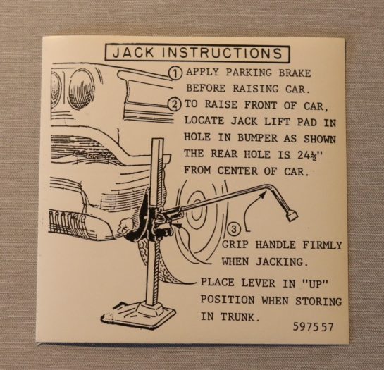 Jack Instruction Dekal Oldsmobile 1958