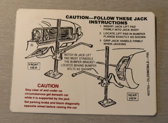 Jack Instruction Dekal Cutlass 442, F85 1969