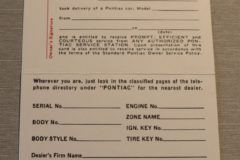 Owners Identification Card Pontiac 1937-59