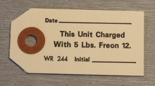 Freon Charge A/C Comp. Tag Pontiac 1953-69