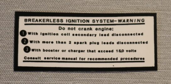 Breakless Ignitor Warning Dekal Pontiac 1963-67