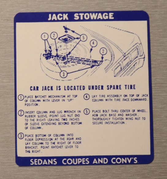 Jack Stowage Instruction Dekal Lemans, GTO 1967