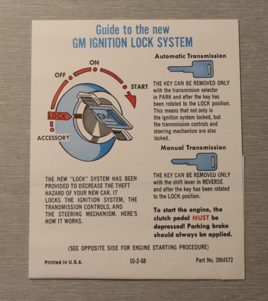 Ignition Lock/Start Inst. Pontiac 1969-72