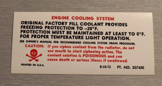 Caution Cooling Dekal Pontiac 1973