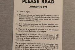 Autronic Eye Instruction Tag 1953-59 GM