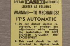 Ligther Instruction Tag Buick 1937-56, Cadillac 1936-57, Chevrolet 1946-59, Pontiac 1937-58