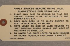 Jack Instruction Tag Chevrolet 1949-53