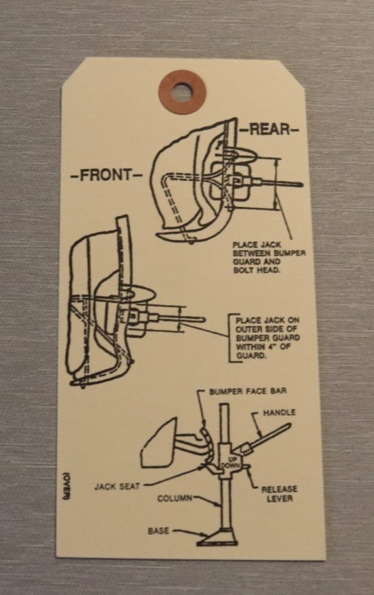 Jack Instruction Tag Chevrolet 1954