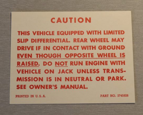Dekal Positraction Warning Chevrolet 1956-62