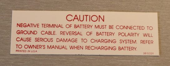 Battery Caution Dekal Chevrolet 1962-63