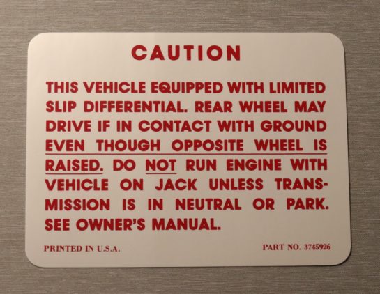 Positraction Warning Dekal 1963-70 Chevrolet