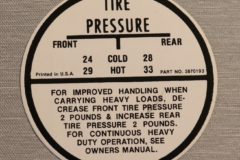 Tire Pressure Dekal 1964-65 Chevrolet