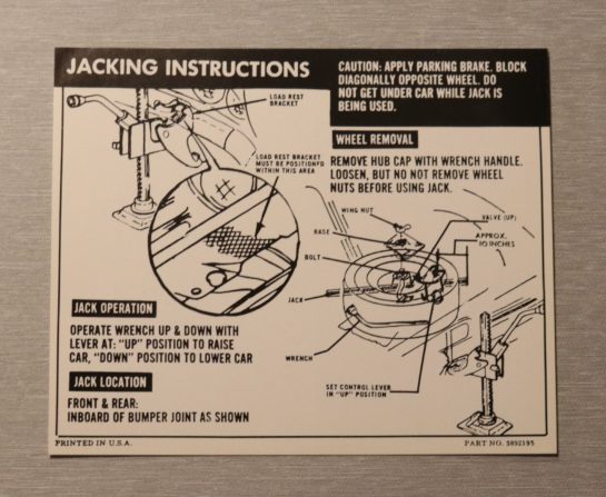 Jack Instruction Chevrolet Conv. 1966