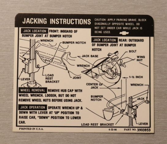 Jack Instruction Dekal 1967 Chevrolet