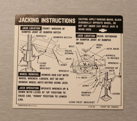 Jack Instruction Chevrolet 1967