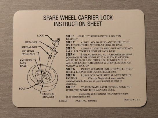 Spare Lock Inst. Dekal Camaro 1967-68