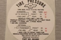 Tire Pressure Dekal Camaro SS 1968