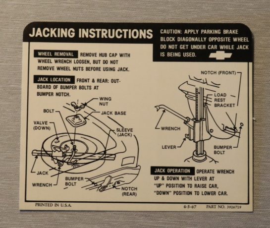 Jack Instruction Dekal Chevelle 1968-69