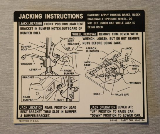 Jack Instruction Chevrolet 1969