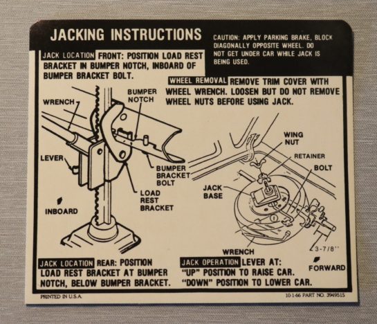 Jack Instruction Camaro SS 1969