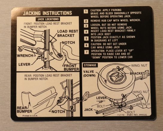 Jack Instruction Chevelle 1971