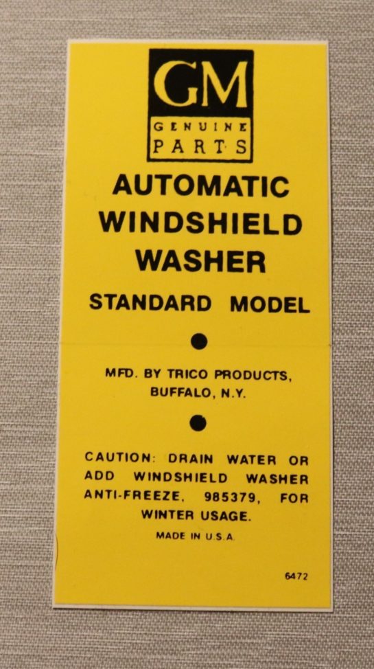 Automatic Windshield Washer Dekal 1956-60 Cadillac