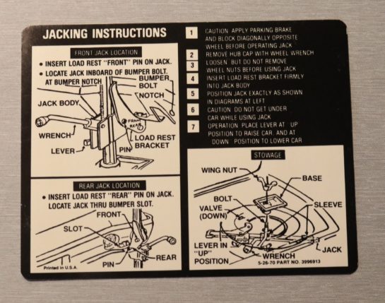 Jack Instruction Dekal Chevelle (Sedan & Cab) 1971