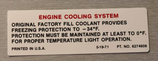 Cooling System Dekal Chevrolet 1971-72