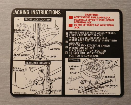 Jack Instruction Chevrolet 1972