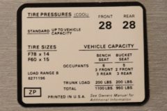 Tire Pressure Dekal Chevelle SS 1972